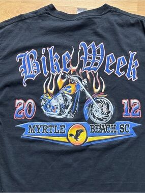 Bike Week Myrtle Beach 2012 Graphic Tee - Black with Blue & Yellow Y2K